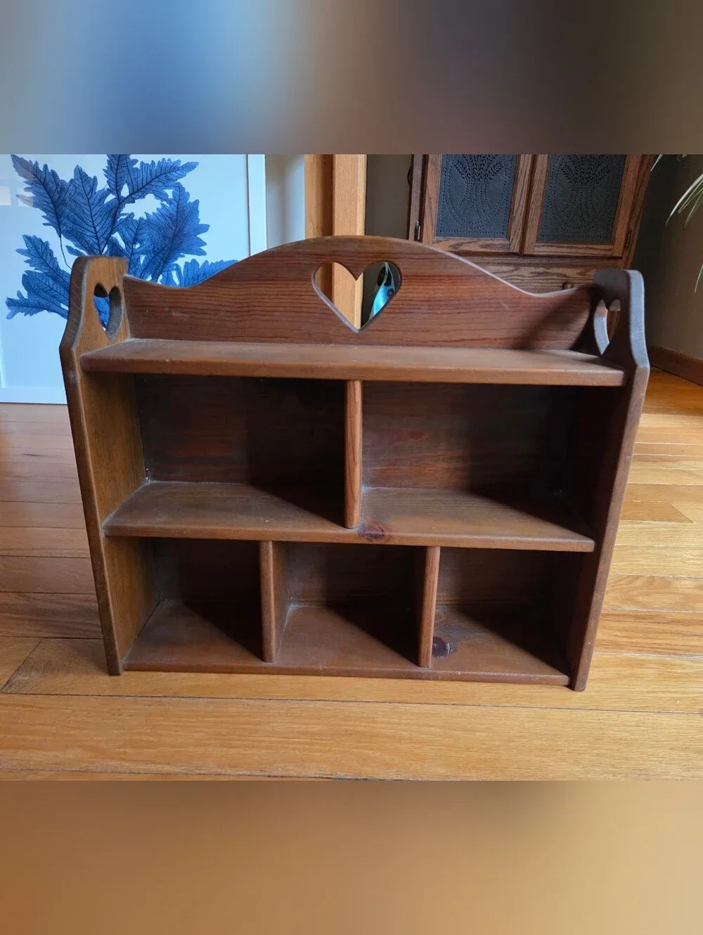 Vintage Wooden Curio Heart Cutout Wall Shelf